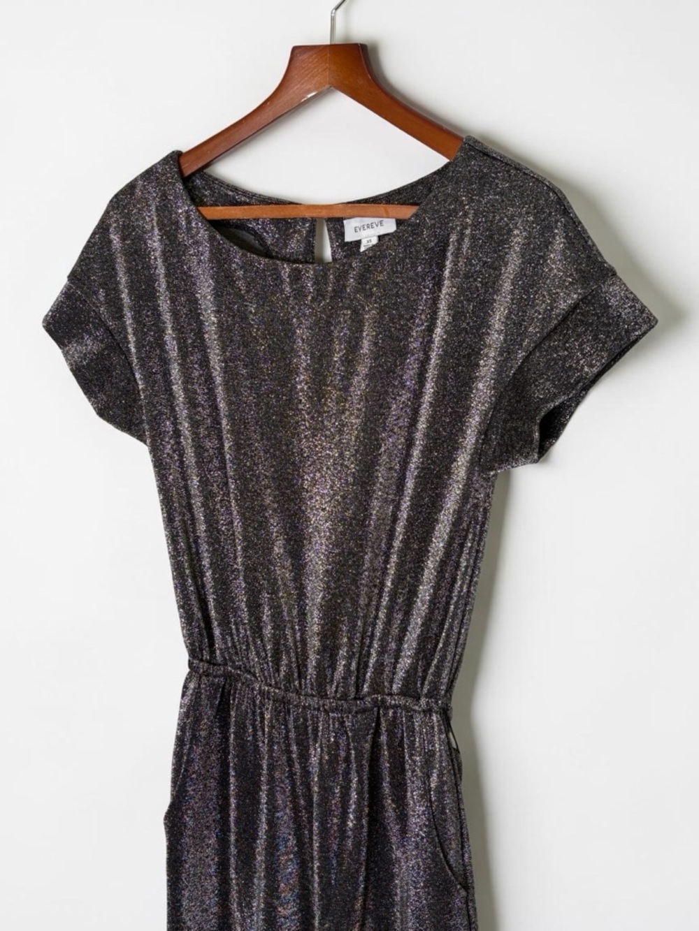 Evereve Silver Sparkle Knit Belted Wide Leg Jumpsuit • Size XS - Picture 2 of 11